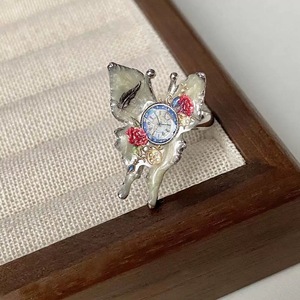 Anello <span class=keywords><strong>Bella</strong></span> Viva Elegante "Frozen in Time", Design a Farfalla e Orologio Ovale, Anelli Statement per Uso Quotidiano e Regalo per Donne - Product Image 3