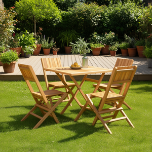 Set da Pranzo da Giardino in Teak per 4 Persone, Pieghevole, Design Rustico, in Legno Massello - Product Image 2