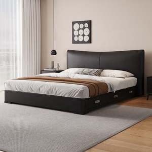 ชุดห้องนอนที่ทันสมัยเตียงหนังสีดำกรอบเตียงคู่พร้อมลิ้นชักยกแก๊ส - Product Image 3