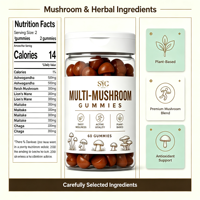 Gummies SYC BIO Multi Champignons Ashwagandha Reishi Crinière de Lion Formule de Soutien Quotidien au Bien-être 60 Unités Sans Gluten Marque Privée