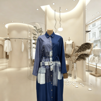 Robe chemise élégante et décontractée de style Abaya, grande taille, imprimé patchwork, manches longues, avec ceinture, inspirée des vêtements africains en jean.