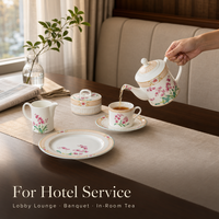 Set Cangkir dan Piring Bone China Mewah dengan Pola Bunga, Set Kopi Teh untuk Hotel, Teh Sore, Grosir Pabrik OEM ODM