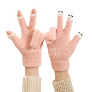 Minggan <b>Wool</b> Knitted Fingerless Gloves Warm Winter <b>Thermal</b> Gloves For Women Cute Student Writing Touch Screen Gloves - Product Image 5
