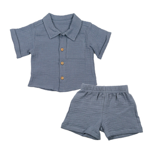 Camicia a maniche corte e Shorts in mussola di cotone bambino bambino 2 pezzi per neonato Casual all'ingrosso su misura per il bambino - Product Image 1