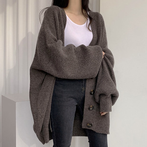 2025 autunno inverno <span class=keywords><strong>Cardigan</strong></span> da donna Chic lavorato a maglia tinta unita ampio maglione Plus Size cappotto stile coreano Casual Chic spesso lungo - Product Image 4
