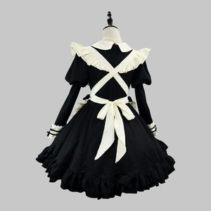 Lolita Black Maid Dress With Apron And Ruffles For Cosplay Role-Playing Events - Product Image 3