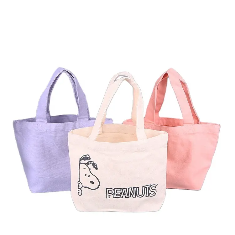 Bolsa de mão de desenhos animados rosa, bolsa de ombro personalizada fofa com desenhos animados de algodão promocional eco-amigável