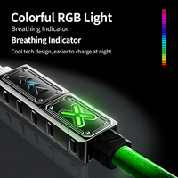 Kabel Pengisian Daya USB C 240W 4 in 1, USB A ke USB C 8 Pin, Nylon Braided, Zinc Alloy, Lampu RGB, Grosir OEM
