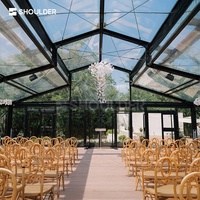 Tente de mariage d'extérieur de luxe transparente pour 200 à 500 personnes, structure en aluminium noir et verre, pour cérémonies et événements