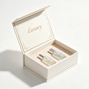 Boîte cadeau magnétique de luxe personnalisée OEM avec logo doré à chaud et insert en suède - Emballage en carton rigide recyclable pour lotion - Product Image 2