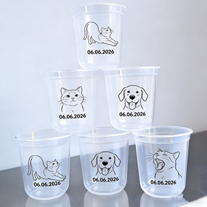 Gobelets en plastique jetables personnalisables pour animaux de compagnie, imprimés avec logo, motif chien/chat, photo, 360 ml, 16 oz, vente en gros - Product Image 1