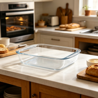 Plat à pâtisserie carré en verre borosilicate de haute qualité avec poignée, ensemble de matériel de cuisson écologique, résistant à la chaleur, compatible four et micro-ondes