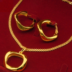 Conjunto de Joias em Cobre Banhado a Ouro 24K, Estilo Vintage Índia Dubai, Colar e Brincos com Geometria Torcida em Ouro Areia para Casamentos - Product Image 6