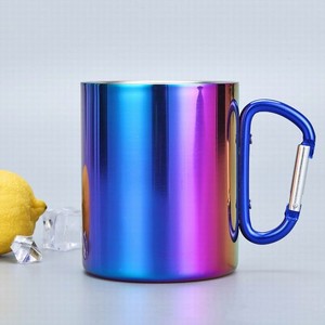 Tasse de camping sportif à double paroi isolée en acier inoxydable 304 avec logo personnalisé Poignée mousqueton pour gobelet de café en acier inoxydable - Product Image 2