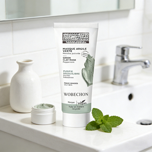 Masque en gel d'<span class=keywords><strong>argile</strong></span> <span class=keywords><strong>verte</strong></span> bio vegan à l'huile de menthe poivrée, contrôle du sébum, nettoyage en profondeur, minimisation des pores, hydratant pour peaux grasses sujettes à l'acné - Product Image 6