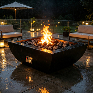 Brasero au gaz naturel Gnee Garden en acier Corten résistant aux intempéries, demi-lune, avec télécommande intégrée et allumage par prise électrique - Product Image 1