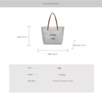 Sac fourre-tout en toile brodée avec lettres, grande taille, fermeture éclair, poignée en cuir, sac à bandoulière, doublure en polyester, pour femme, pour les trajets quotidiens