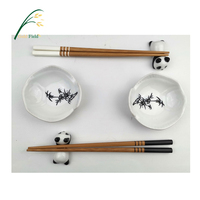 Baguettes Design 6 pièces en porcelaine, soucoupe à tremper et baguettes ensemble de vaisselle Panda bambou dîner/ensemble cadeau en céramique 6 pièces/boîte
