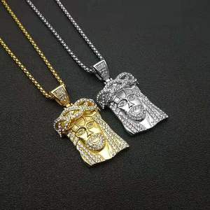 YK J'aime Jésus Tête 18 Carat Or Jésus Pièce Croix Mot Chrétien Orthodoxe Crucifix Jésus Collier Pendentif - Product Image 1