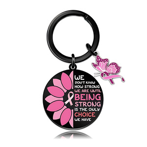 Portachiavi con Croce e Nastro Rosa 'Il <span class=keywords><strong>Mio</strong></span> <span class=keywords><strong>Dio</strong></span> è Più Grande del Cancro' in Acciaio Inossidabile, Ornamento Religioso, Regalo per la Consapevolezza sul Cancro al Seno - Product Image 6
