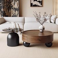 Table basse en bois massif style crème, luxe léger, avec espace de rangement, sans assemblage requis, pour maison, gîte, petit appartement