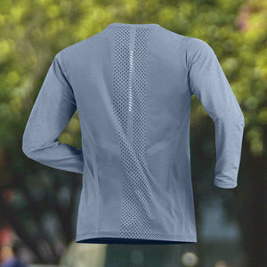 Chemises décontractées d'été pour hommes, logo personnalisé, séchage rapide, respirantes, en spandex/polyester tricoté, coupe ample, col rond, pour la gym et l'entraînement, manches longues - Product Image 3
