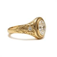 Vintage Gravierter 3ct Ovaler VVS Moissanit-Ring aus 925 Sterling Silber, Feiner Ring mit PVD-Goldbeschichtung, Schmuck für Damen