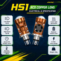Ampoule de projecteur LED RCD CSBR0115L tricolore H4 HS1, 3000K couleur cuivre, 6000K blanc, phare avant double faisceau pour moto, CE