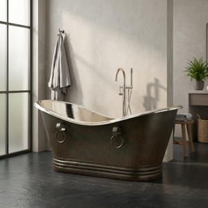 Baignoire ovale autoportante en cuivre avec couvercle, portable et luxueuse pour adultes, India Home Crafts CH-799 - Product Image 1