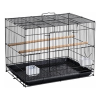 Cage à oiseaux moyenne en métal noir avec perchoir en bois, mangeoires et plateau de base amovible pour perruches, canaris et parakeets