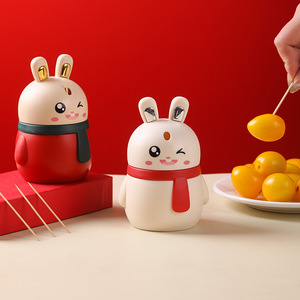 Cute Bunny <b>Toothpick</b> Holder Automatic Pop Out Mechanism Plastic Creative Container For Home Restaurant Use White Pink Red - Product Image 4
