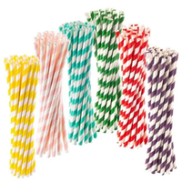 6mm diamètre 150 pièces/sac pailles jetables en papier Kraft à rayures unies pour boissons Desserts boissons Cupcakes Popsicles fêtes