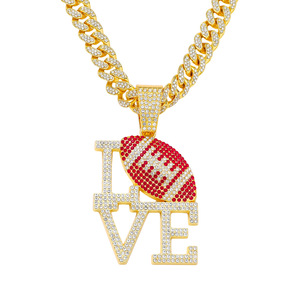 Nouveaux Colliers Pendentifs en Alliage Plaqué Or et Argent Style Hiphop Luxe Léger pour Hommes, Lettre Rouge Rugby, Bijoux de Mode en Gros - Product Image 6