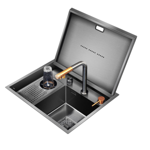 Hot Selling Hidden Kitchen Sink Bowl <strong>Bar</strong> Stainless Steel Balcony Black NANO Sink <strong>Bar</strong> Sink With Clean Water <strong>Tap</strong> - Product Image 1