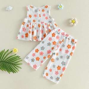 Nouvelle Collection Printemps/Été 2026 : Ensemble Fille Sans Manches Ample à Imprimé Floral et <span class=keywords><strong>Pantalon</strong></span> Long Assorti – Mélange Coton 95% – Adorable - Product Image 3