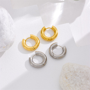 Hoop Earrings Gold Stainless Steel Geometric Design Minimalist Style Fashion Jewelry - Product Image 2