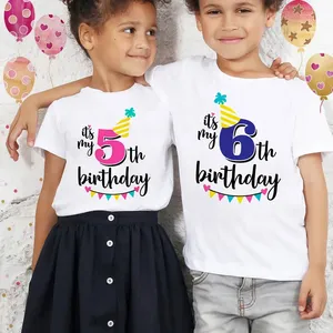 T-shirt in maglia a maniche corte per bambini unisex con stampa It's My 1-9 Birthday, regalo per la festa di compleanno - Product Image 1