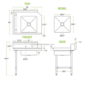 Left Side Dishwasher Compatible Sink Work <b>Table</b>, Stainless Steel Commercial Dishwashing <b>Prep</b> Bench for Restaurant Catering - Product Image 4