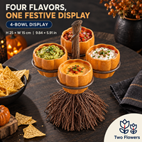 Ensemble de bols de service en plastique citrouille d'Halloween avec support balai de sorcière, 4/6 bols réutilisables, très demandé pour bonbons, snacks, sauces, fêtes d'automne