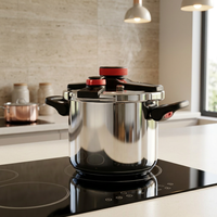 Casserole à pression en acier inoxydable 304, fond sandwich, extérieur poli miroir, poignée pliable, 2 réglages de pression, sécurité garantie
