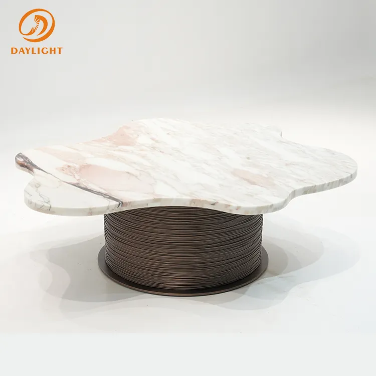 Mesa de té mesa de centro de mármol pizarra de lujo nórdica mesa de centro de metal moderna redonda