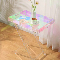 Table pliante moderne chic en acrylique irisé avec plateau de service console pour salon chambre café bar