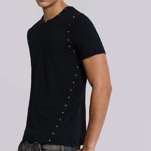 เสื้อยืดโออีเอ็ม สตรีทแวร์ ดีไซน์วินเทจ Y2K ผ้าฝ้ายทรงปกติ ฮิปฮอป 260GSM หนัก ตกแต่งหมุด สีดำ - Product Image 3