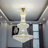 Lustre en cristal doré de style européen BGST, moderne et luxueux, grand modèle pour plafond haut, hôtel, villa, lustre à double étage