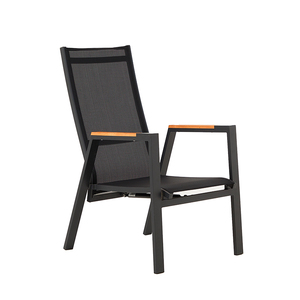 Fauteuil de jardin inclinable HOMFUL avec accoudoirs en teck incrusté, cadre en aluminium, dossier en tissu sling, coussins épais - Product Image 4