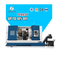 Tour CNC à lit incliné avec alésage de broche de 105 mm, modèle TCK63Y, fabriqué en Chine