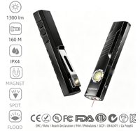 Lampe torche EDC 1300LM, étanche, rechargeable par USB, magnétique, ultra-légère, en alliage d'aluminium, lampe de travail, utilisation quotidienne, camping, laser rouge