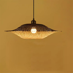 Asian Style Bamboo Jute <strong>Wicker</strong> Woven <strong>Lightshades</strong> Hanging Lamp for Restaurant Kitchen Home Decor Chandeliers &amp; Pendant Lights - Product Image 2