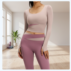 Traje de Yoga y Pilates para Mujer, Ecológico, Transpirable, de Secado Rápido, con Estampado de Bloques de Color, Spandex/Poliéster, Corte Ajustado, para Fitness y Running - Product Image 1