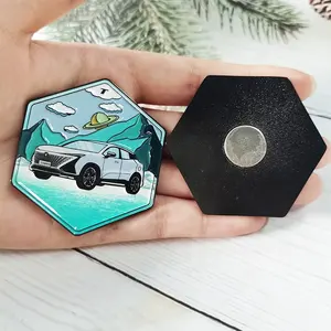 Custom Hexagonal shape Soft Enamel Pins UV Printing 3D logo Car Shape Badge Pin Magnets